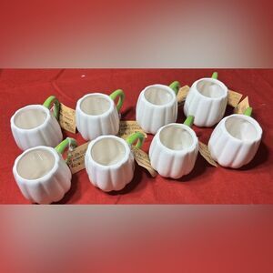 8 NEW Robert Stanley 2 oz White Pumpkin Mugs Set of 8 NWT
